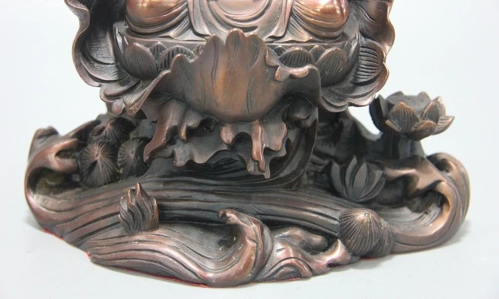 Китайский буддийский из бронзы медный лист лотоса Kwan-yin статуя Бодхисаттвы