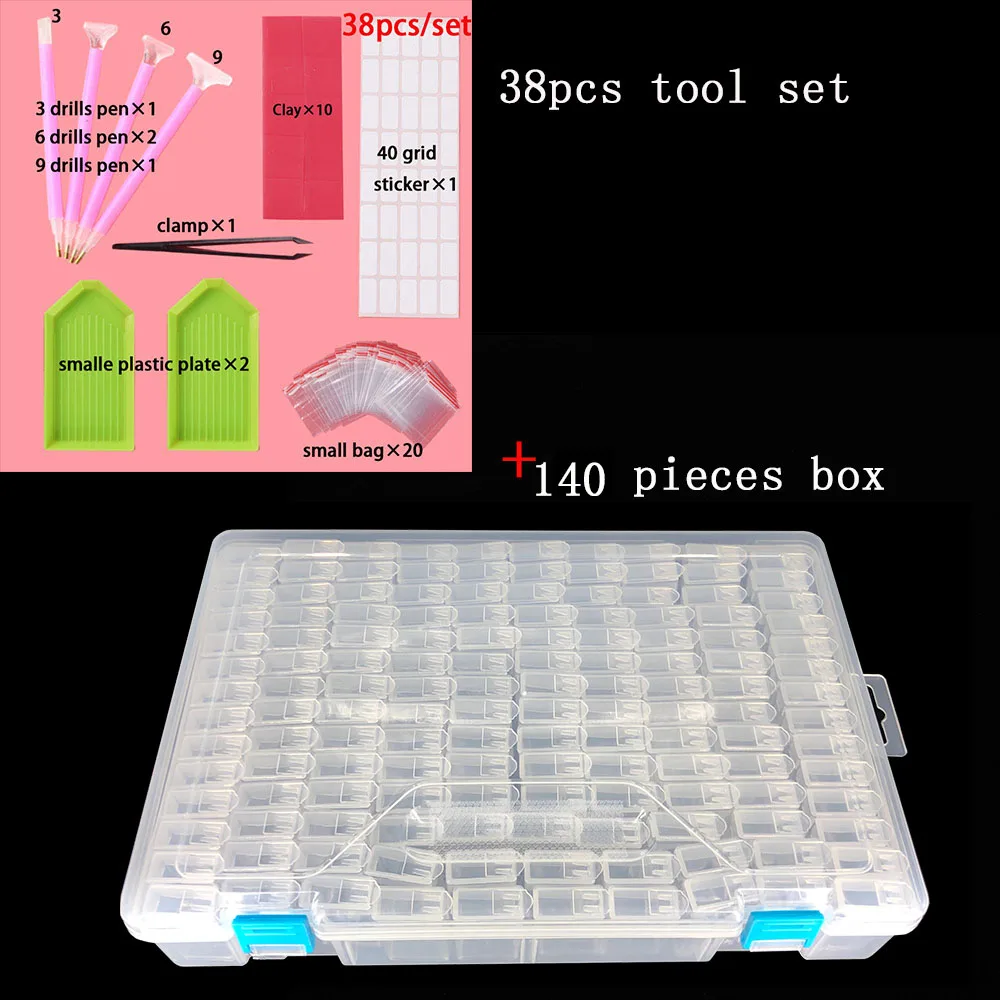 38pcs set and 1 box 140/280 шт. прозрачный алмазов картина аксессуары инструменты Ящик Контейнер для хранения коробка Diamant живописи держатель Даймонд живопись коробка - Цвет: 38pcs set and 1 box
