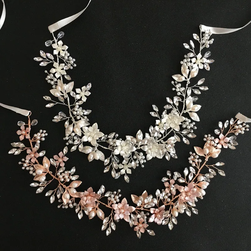 SLBRIDAL Проводные хрустальные стразы пресноводный жемчуг свадебные аксессуары для волос повязка на голову для невесты ювелирные изделия для подружек невесты для женщин