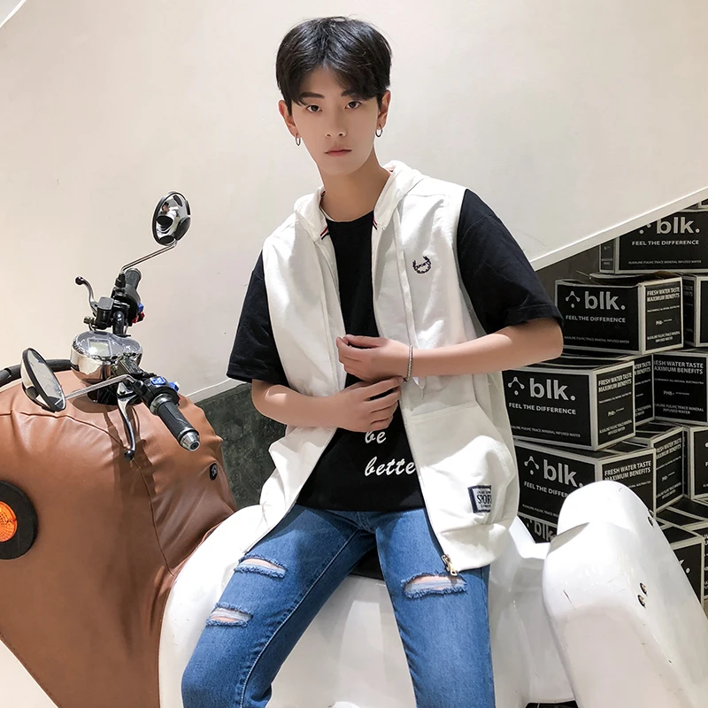 Жилет мужской/женский свободный с капюшоном куртка узором модная шапка для