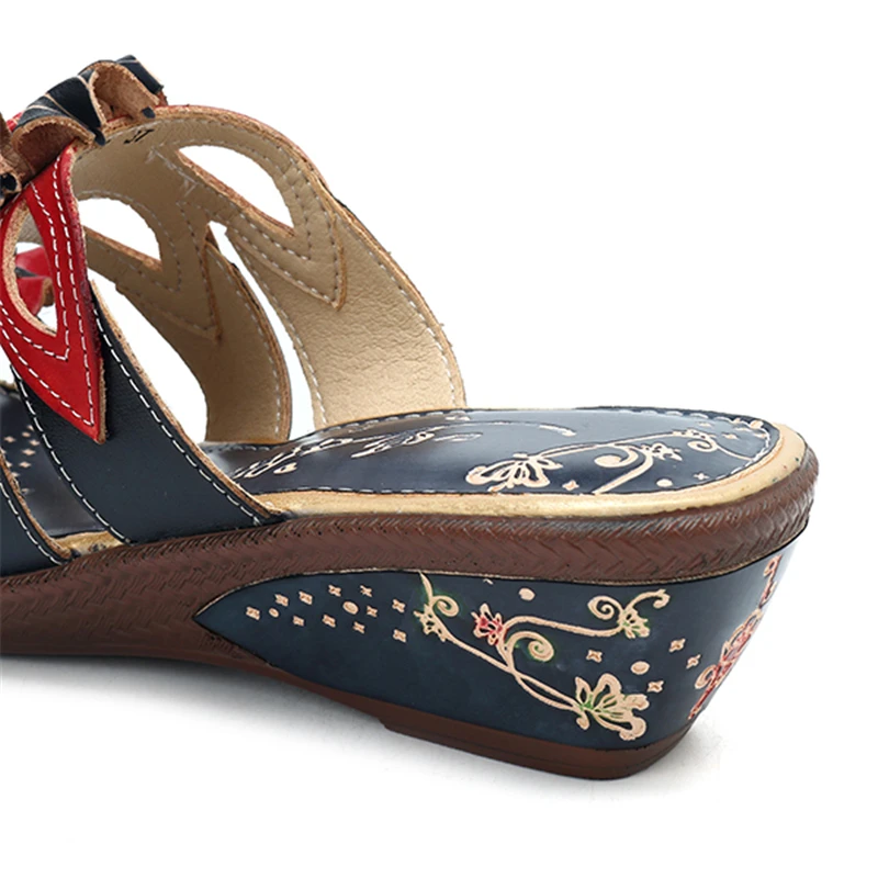 Socofy Flip Flops Slippers Women Shoes Genuine Leather Vintage Flower Ladies Shoes Summer Casual Slippers Beach Flat Slides New
