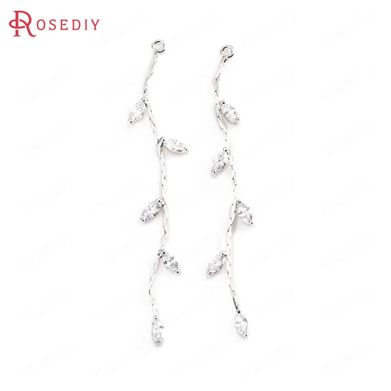 Platinum Color 34493) 4 шт 4*64 мм 24K золото цвет латунь и циркон Дерево лист кисточкой Подвески Высокое качество Diy ювелирных изделий Аксессуары - Цвет: Platinum Color