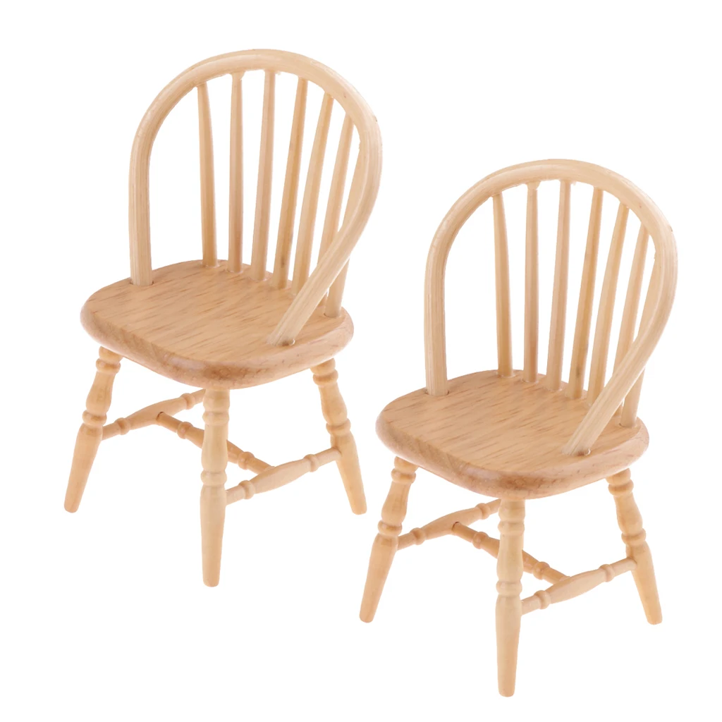 MagiDeal 2Pcs 12th Dollhouse Miniature Wooden Dining Chair with Slatted Back | Игрушки и хобби