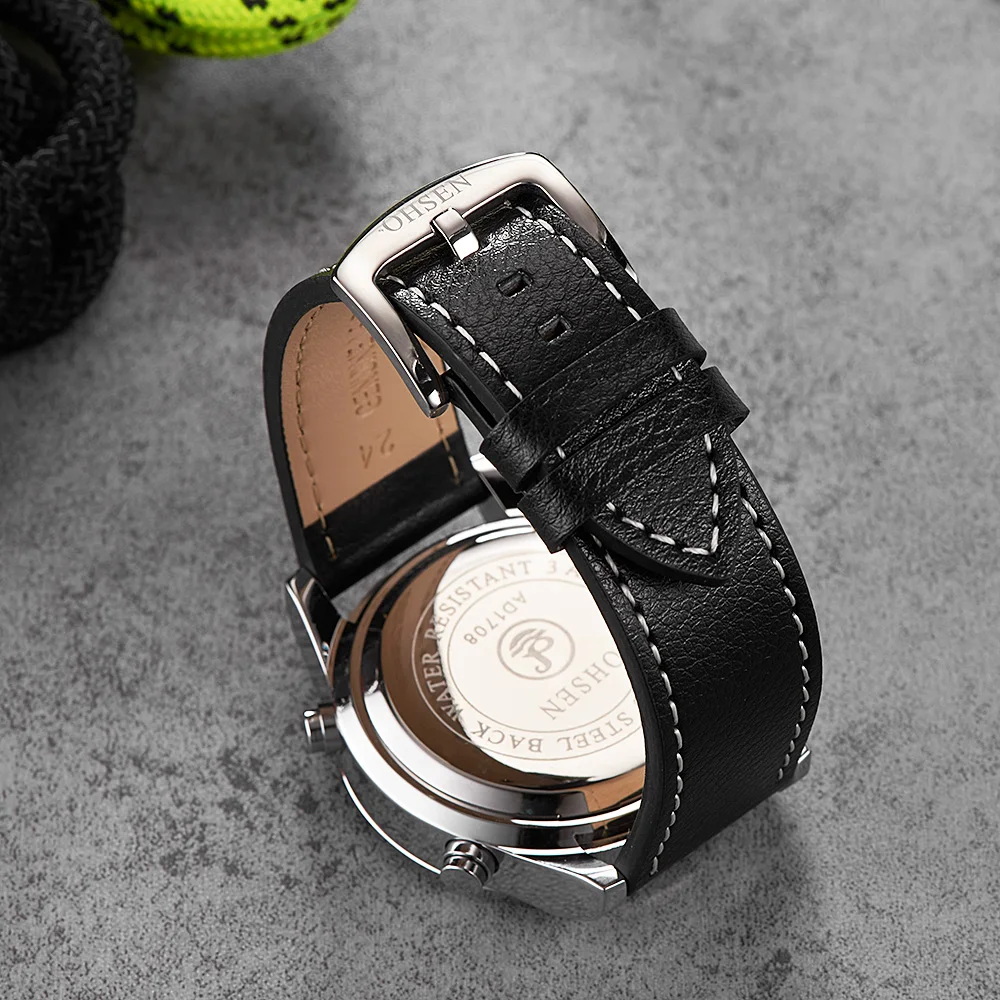 Часы наручные OHSEN Мужские кварцевые с кожаным ремешком брендовые модные цифровые