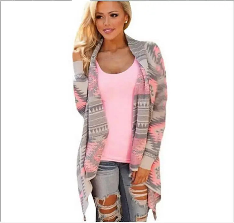 Женский трикотажный свитер облегающий кардиган с принтом весна-осень |