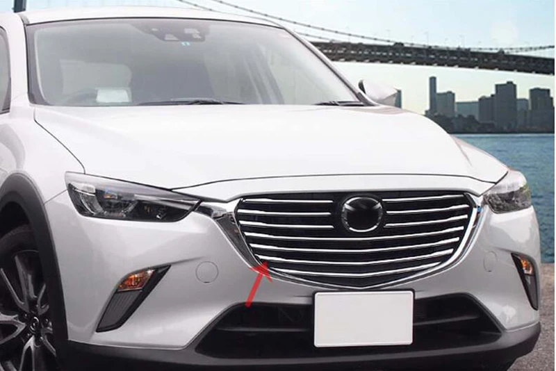 10 шт., ободок, аксессуары, яркое серебро, для Mazda CX-3 CX3, для стайлинга автомобилей, передняя решетка, гриль, молдинг, накладка