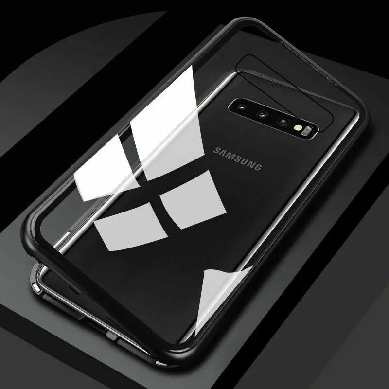 360 магнитной адсорбции чехлы для телефонов для samsung Galaxy S10 Lite S9 S8 плюс S7 край A6 A8 A7 A9 J4 J6 J8 A10 A30 A50 M10 M20 - Цвет: Clear-Black