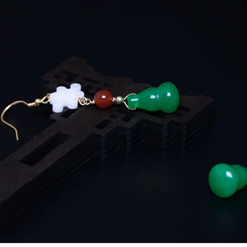 Uglyless 100% Real 925 Sterling Silver Shell China Knot Earrings Women Gourd Jade Ethnic Fine Jewelry Vintage Brincos | Украшения и