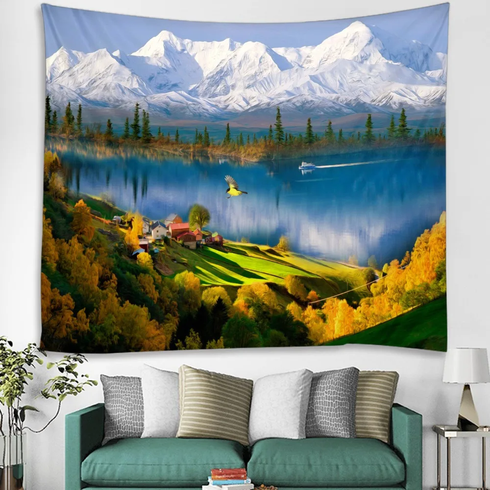 Праздничный синий речной телефон белый кран гобелен богемное покрывало на стену