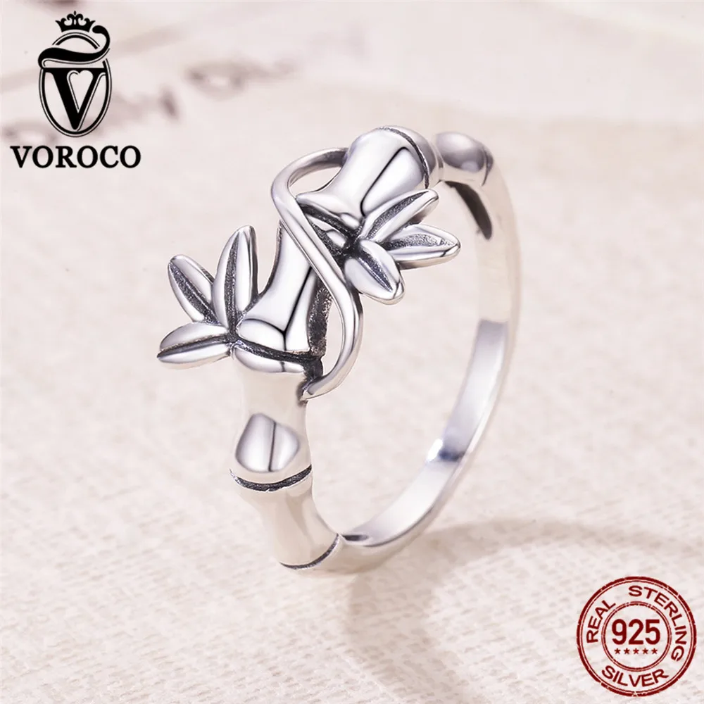 VOROCO,, натуральная 925 пробы, серебро, бамбук, уникальные кольца на палец, унисекс, хорошее ювелирное изделие, S925 Argent, подарки для женщин, VSR136