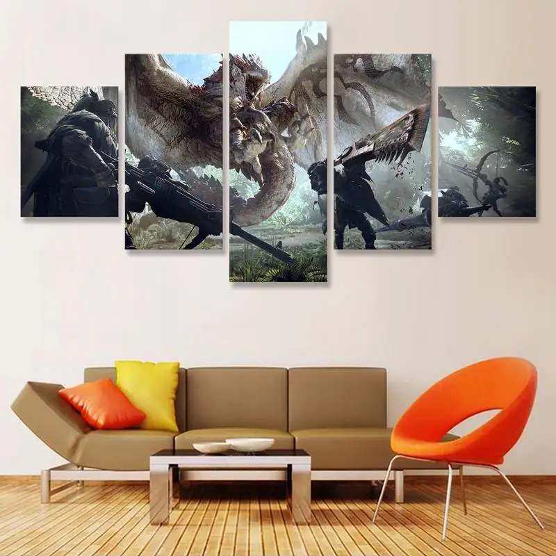 Игроманов костюм Монстер Хантер для Мир Охотник Rathalos дракон Холст Картина 5 шт.