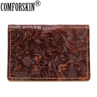 comforskin premium 100 cowhide leather vintage id card wallets 2018 hot brand designer embossing womens credit card holders