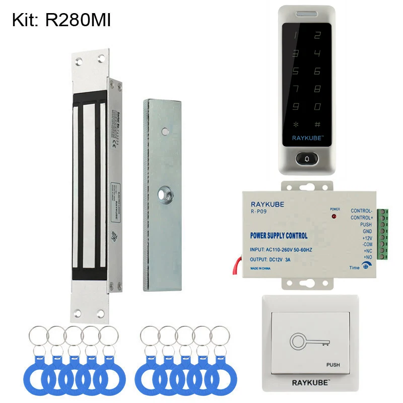 280MI RAYKUBE DIY система контроля доступа набор с сенсорной клавиатурой+ Электронные дверные замки+ кнопка выхода+ блок питания+ RFID ключи - Цвет: 280MI