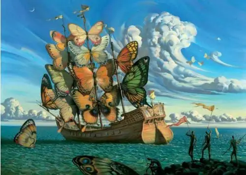 Salvador Dali корабль с бабочками Sails художественный Настенный декор Шелковый печатный