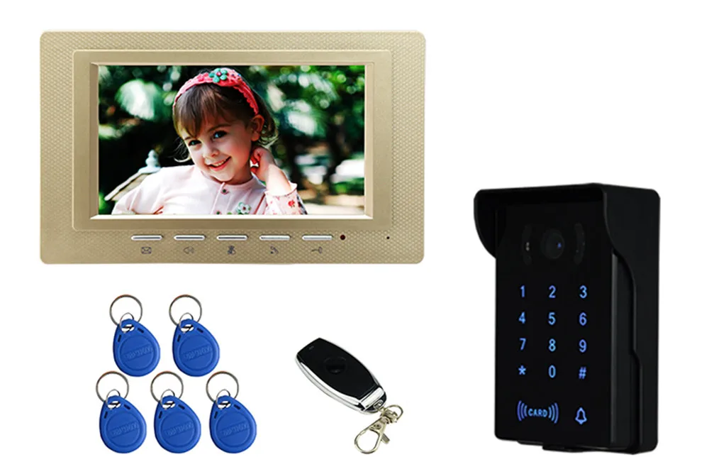 7 inch Lcd-scherm Wachtwoord/Id-kaart/Draadloze Afstandsbediening Video Deurtelefoon