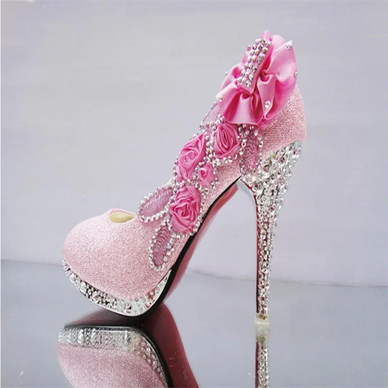 Fashion shiny crystal wedding shoes red bride thin section high heels shallow mouth bridesmaid gold butterfly 9cm | Обувь