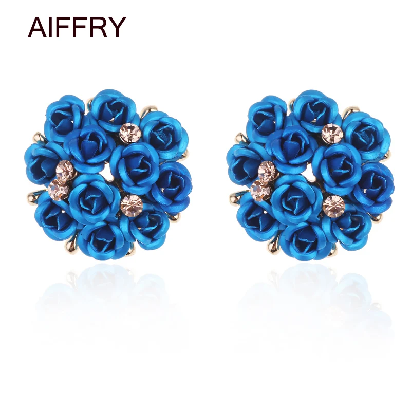 Женские серьги-пусеты AIFFRY круглые кофейного и черного цветов с кристаллами