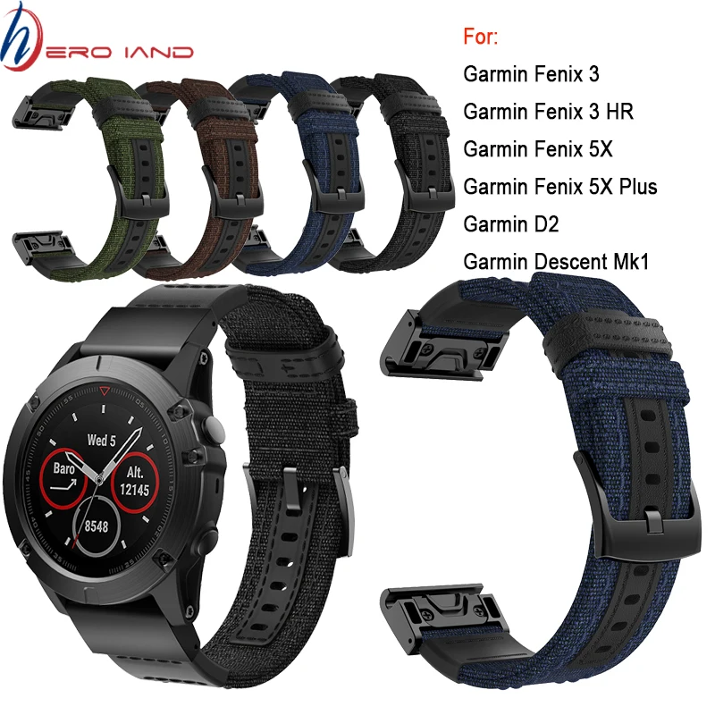 

HeroIand 26mm Quick Fit Easy Release Woven Nylon Sweatproof Watch Band Strap for Garmin Fenix 5X /5X Plus/Fenix 3/3 HR Wristband