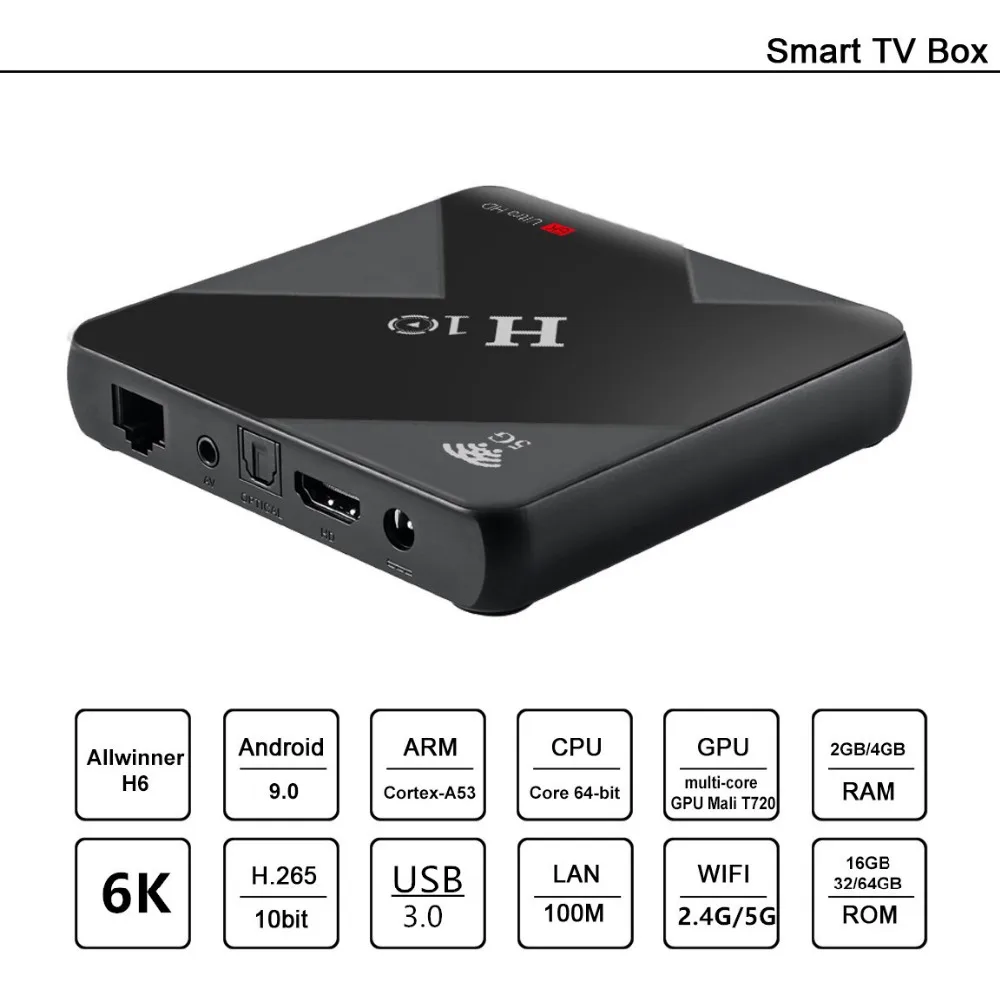 ТВ приставка H10 Android 9 0 4 Гб 64 Allwinner H6 Quad Core 6K Smart TV Box ГБ 32 Dual Wifi 2 4G/5G USB3.0 телеприставка|ТВ-приставки и медиаплееры|