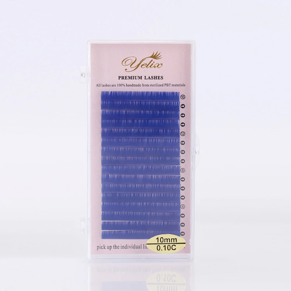 Blue Yelix, 16 рядов, фиолетовые, синие, зеленые, цветные ресницы для наращивания ресниц, искусственная норка, цветные ресницы, цветные ресницы для наращивания ресниц, макияж - Цвет: Blue