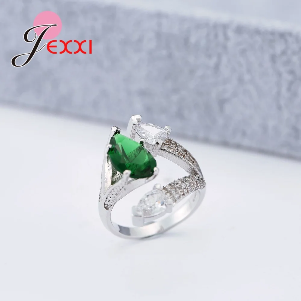 Женское кольцо из серебра 925 пробы с зелеными кристаллами|925 sterling silver ring|sterling