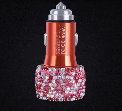 pink usb charger Стразы, двойное USB Автомобильное зарядное устройство, украшения для автомобиля ручной работы с кристаллами, кабели для быстрой зарядки и передачи данных, автомобильные Декорации для iPhone и - Название цвета: pink usb charger