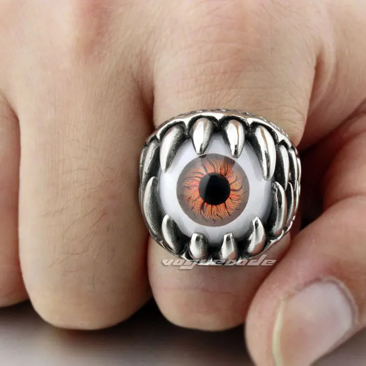 Огромное оранжевое кольцо с когтями для глазного яблока прочное мужское модное