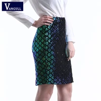 vangull green sequin women skirt fish scale women sexy midi club pencil skirts 2021 summer new casual high waist female skirt