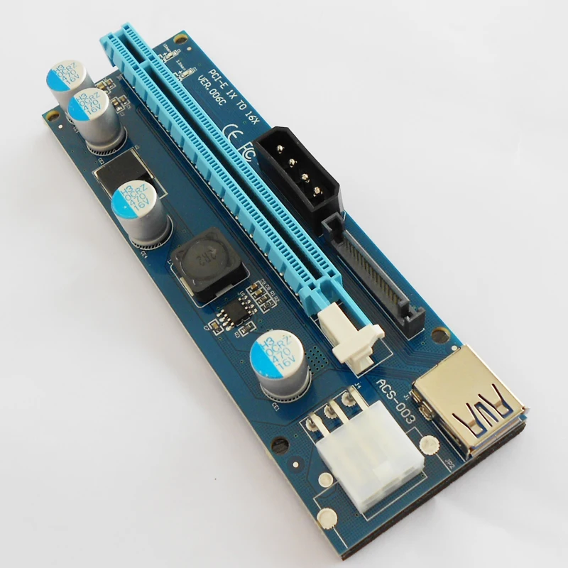3 в 1 4pin 6pin SATA PCI E карта Riser USB 0 LED 60 см Express 1x до 16x PCIE для майнинга