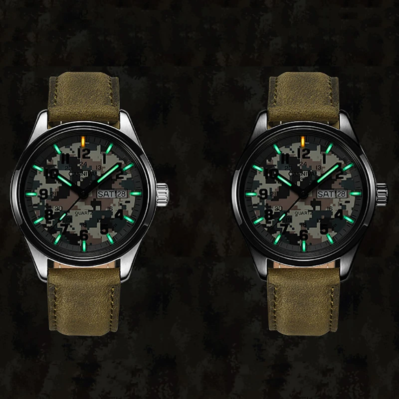 Светящиеся часы Carnival T25 Tritium мужские спортивные армейские камуфляжные кварцевые