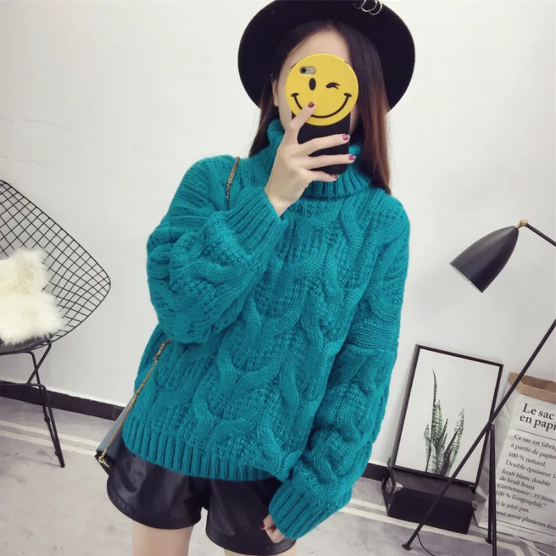 

High Collar Sweater Women's Loose Wool Line Autumn Winter Models Korean Thicken Lazy Wind Fashion Jacket Bottoming Pullover AA36