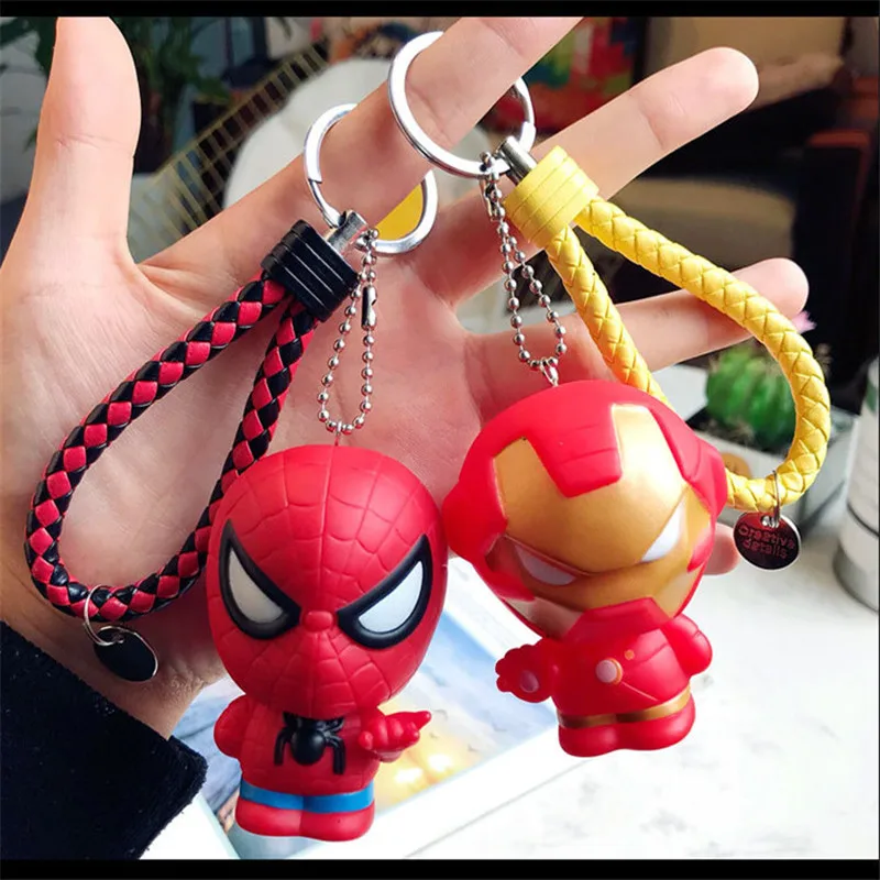Рисунки из мультфильма ПВХ Marvel брелок мстители супергерой Фигурка Человека-паука Тор Железный человек брелок детский школьный кулон подарок