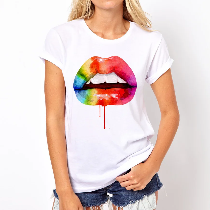 2019 Женская футболка белая Свободная с коротким рукавом принтом Европа и США