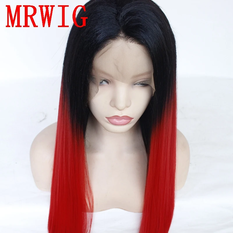 MRWIG Омбре Красный синтетический бесклеевой Косплей передний парик шнурка