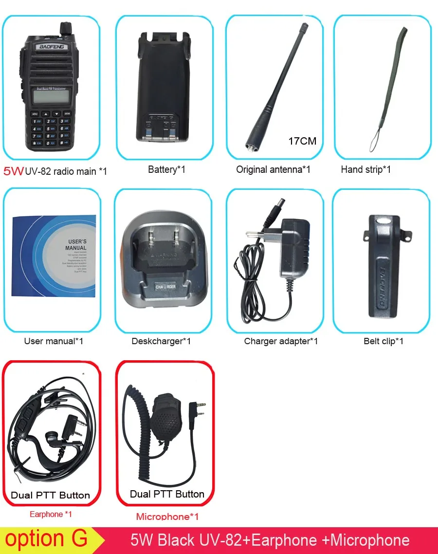 Популярная портативная рация, Baofeng, UV-82, две кнопки PTT, двухстороннее радио Vhf Uhf, двухдиапазонное Baofeng UV 82 UV82, двухстороннее радио - Цвет: 5W with microphone