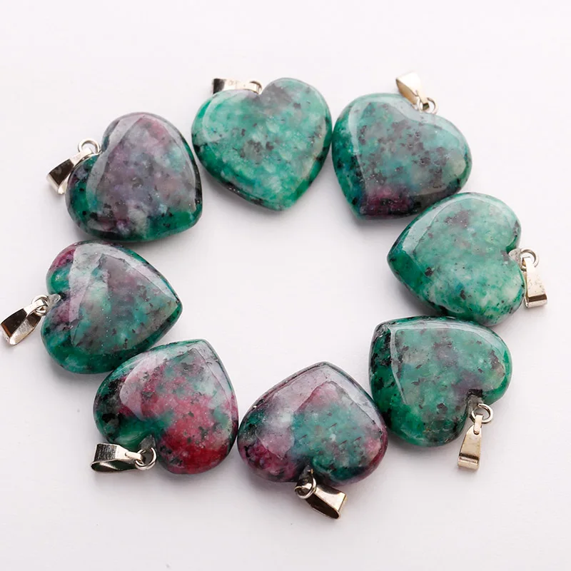 

Natural red and green treasure gem stone heart stone beads pendants 20mm for DIY jewelry making charms