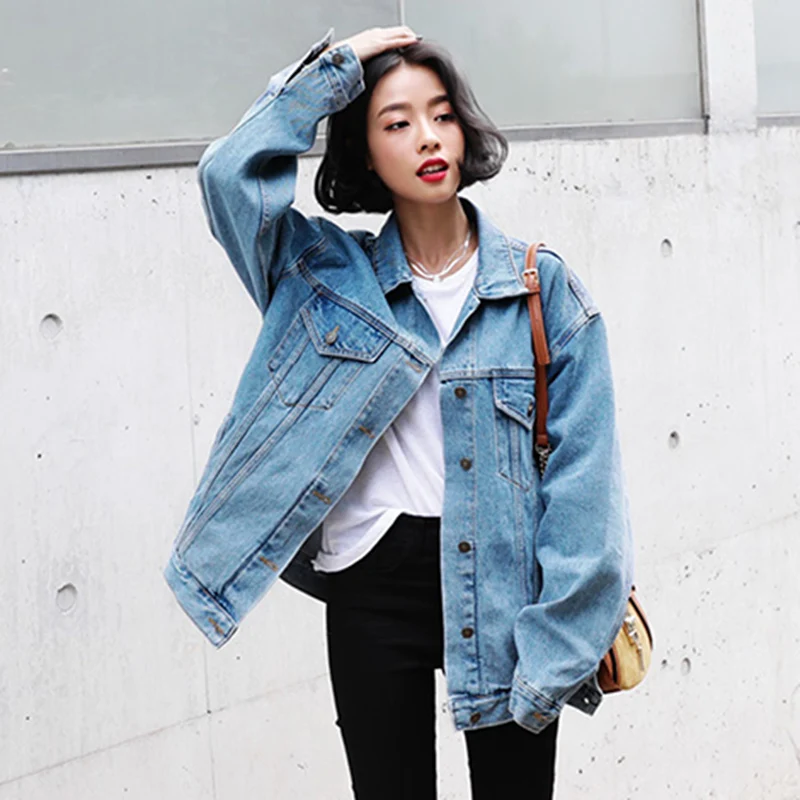 Oversize длинные пальто куртки Для женщин джинсовая куртка Винтаж свободные джинсы