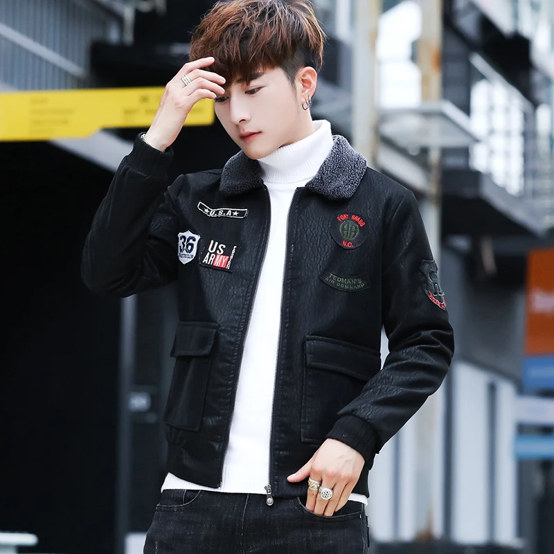 Новые осенние и зимние 2018 мужская кожаная одежда. Корейской версии отделкой
