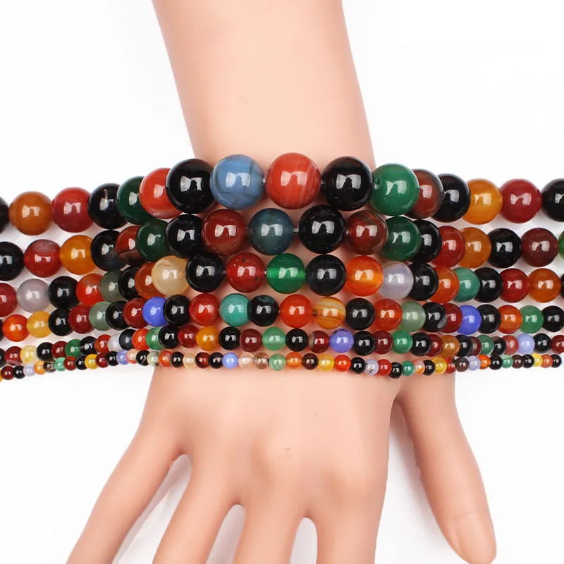 Круглые бусины из натурального камня смешанные цветные Агаты мелкий халцедон