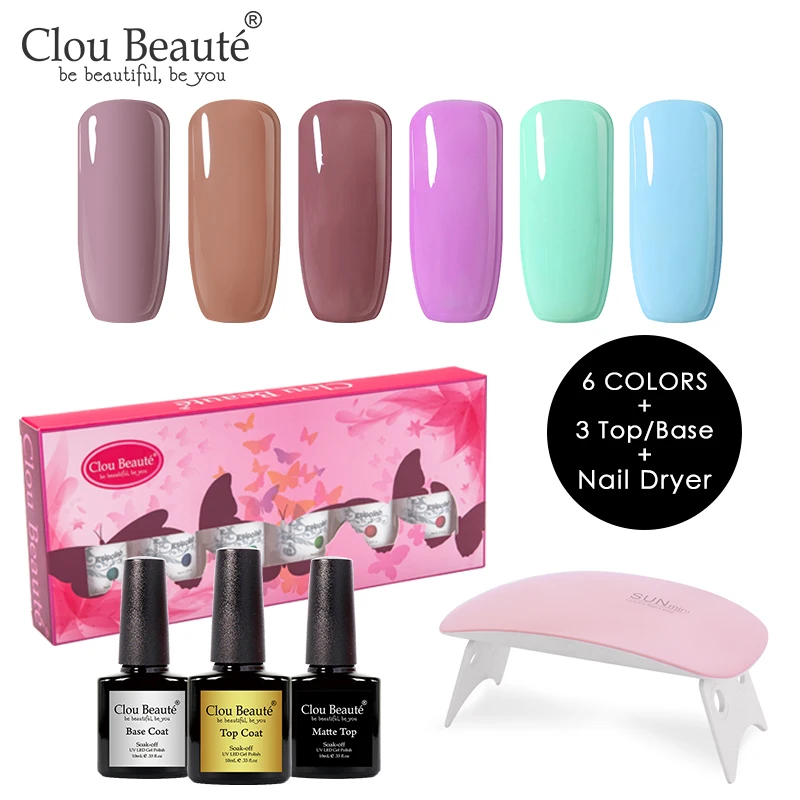 DJ-TZH03 Clou Beaute 8 мл Гель-лак для ногтей основа и верхнее покрытие матовый топ Полупостоянный УФ-лак Soak Off розовый белый 6 шт. набор гель-лаков - Цвет: DJ-TZH03