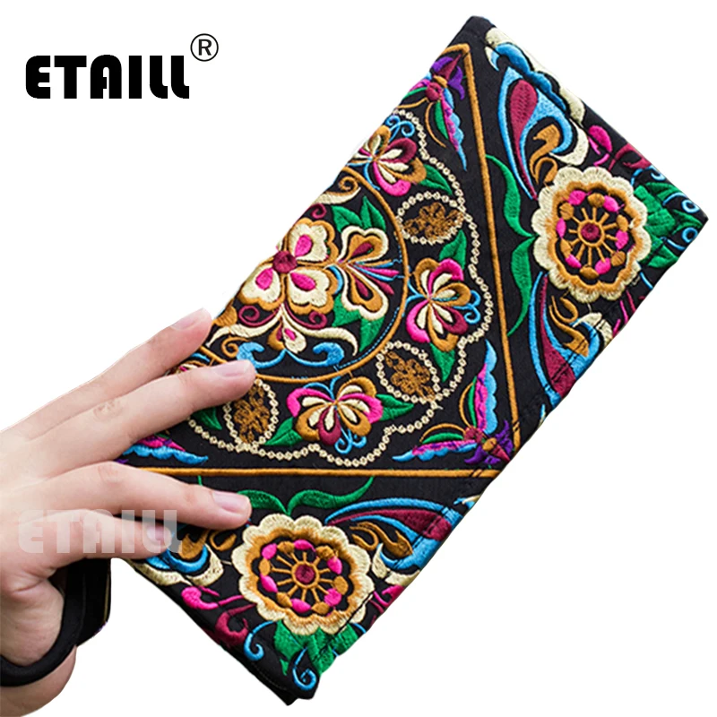 Вышитый кошелек сумочка ручной работы с этническими цветами Женский Длинный