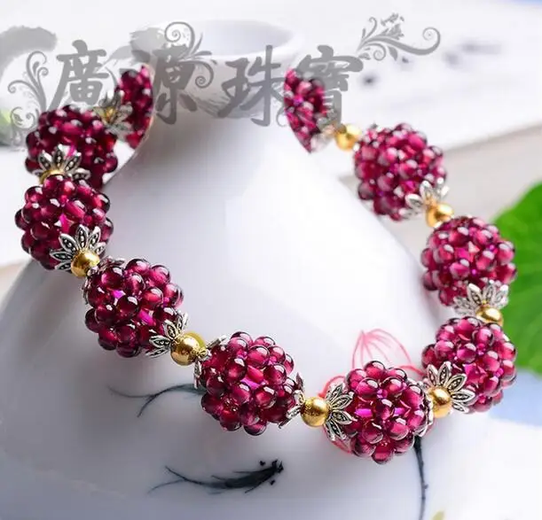 Pretty Hand Weave 3.5mm Round Shape Natural Red Garnet Gems Elasticity Bracelets |