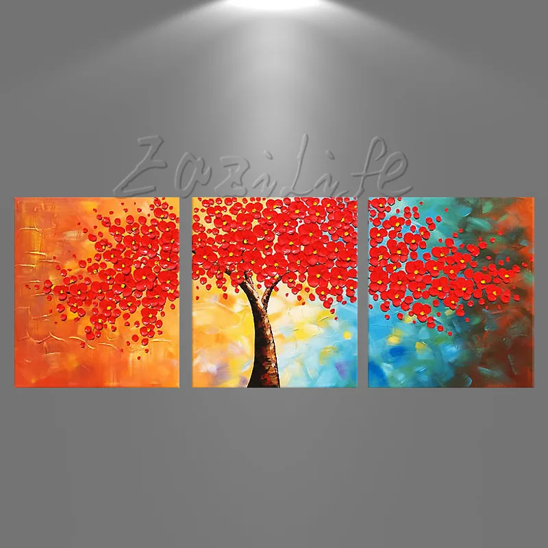 

3 Pieces Panel tree,Wall Art Palette Knife Hand Painted Flower Oil painting On Canvas Wall Pictures Painting For Living Room