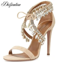 deification handmade strappy ladies designer shoes women lace up fashion zapatos mujer high heels rhinestone gladiator sandals