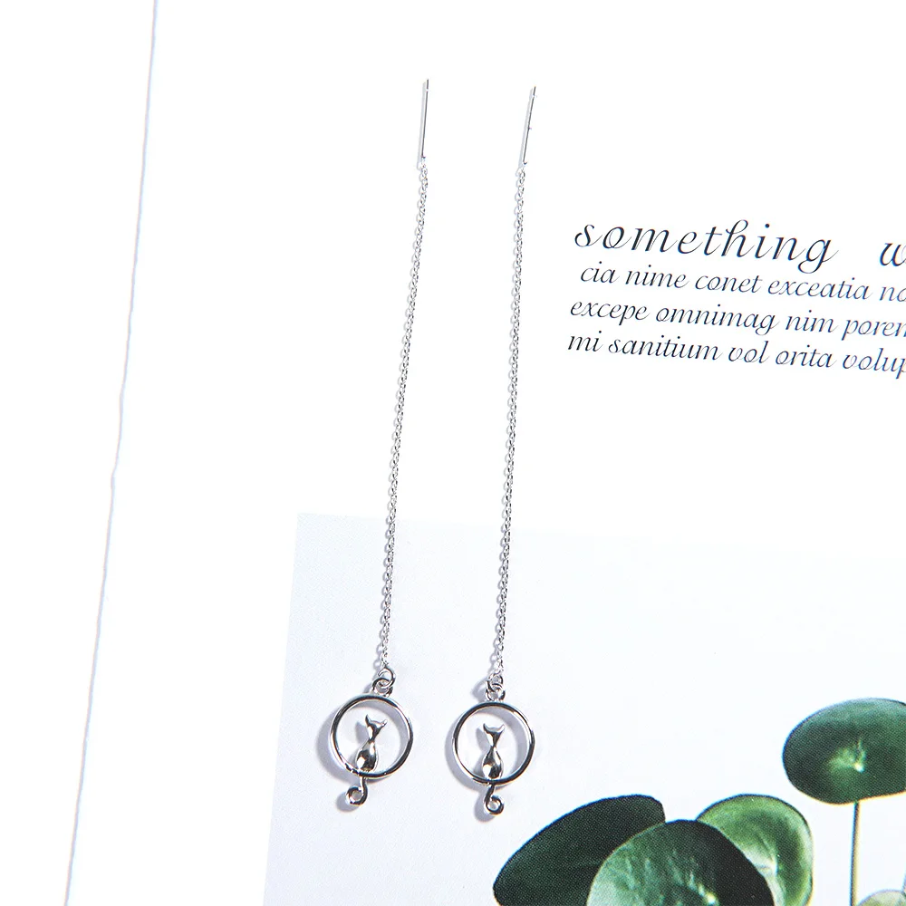 Простой Дизайн Луна кошка серьги элегантная длинная цепь из сплава Свадебные