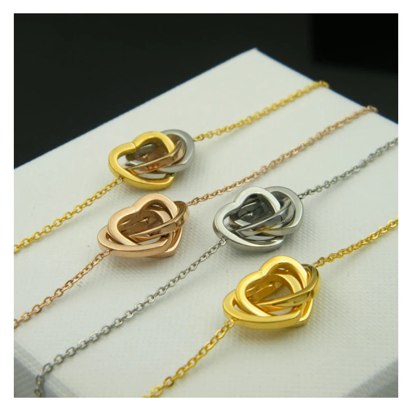 

Hot Sale Three Hearts In One Rose Gold Color / White Gold Color / Yellow Gold Color Titanium Steel Bracelets