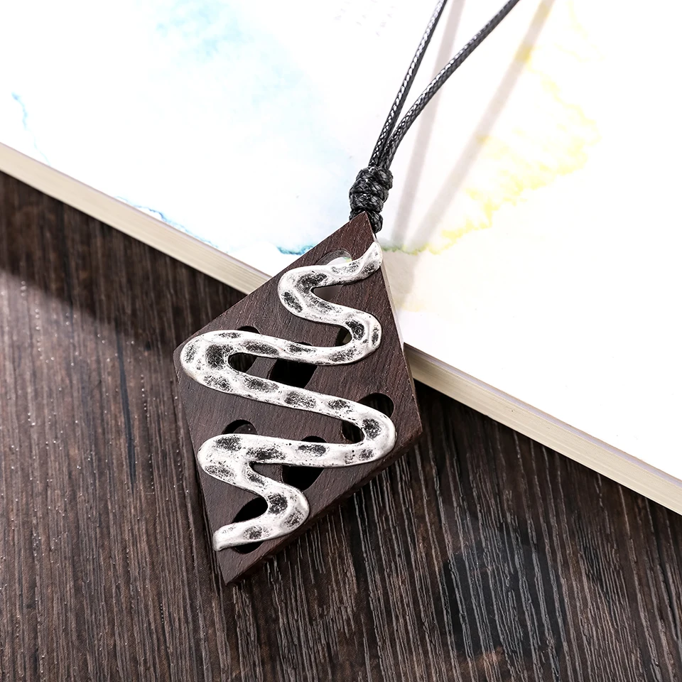 Геометрическая цепочка ручной работы из черного сандалового дерева|bijoux femme|long