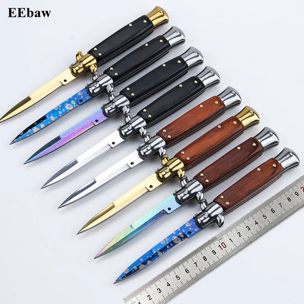 

AKC Folding Pocket Knife 9 inch Tactical Wood Handle with 440 Stainless Steel Blade Exquisite Camping Stiletto Knives