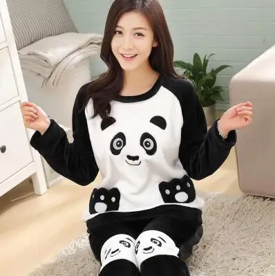 

Free shipping Winter plus size XS-5XL thick flannel fat sleepwear women girl tops set coral fleece big Pajama Sets for 40-140 kg