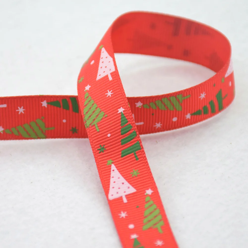 15 мм ширина печатная Рождественская елка отделка ленты Grosgrain кружевные атласные